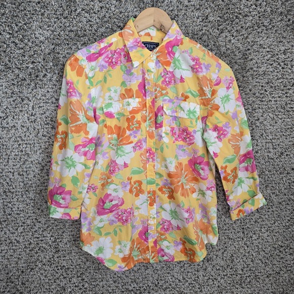 Chaps Tops - Chaps Top Womens Small Multicolored Button Up Floral Print Blouse‎ Cotton Ladies